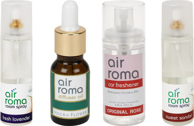 

Airroma Fresh Lavender, Mogra Flower, Original Rose, Sweet Sandal Aroma Oil, Spray(490 ml)