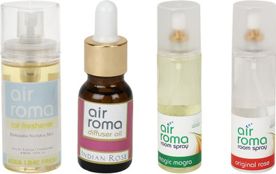 

Airroma Aqua Lime Fresh, Indian Rose, Magic Mogra, Original Rose Aroma Oil, Spray(490 ml)