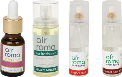 

Airroma Indian Rose, Magic Mogra, Original Rose, Sweet Sandal Aroma Oil, Spray(490 ml)