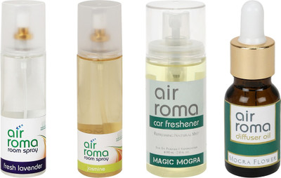 

Airroma Fresh Lavender, Jasmine, Magic Mogra, Mogra Flower Aroma Oil, Spray(490 ml)