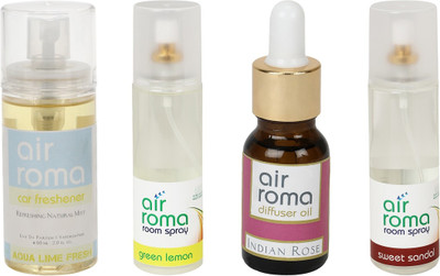 

Airroma Aqua Lime Fresh, Green Lemon, Indian Rose, Sweet Sandal Aroma Oil, Spray(490 ml)