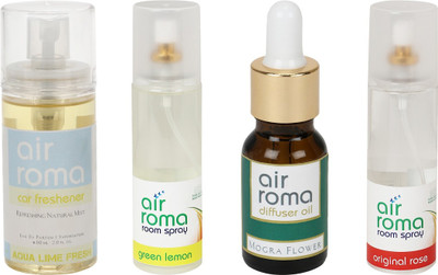 

Airroma Aqua Lime Fresh, Green Lemon, Mogra Flower, Original Rose Car Freshener(490 ml)