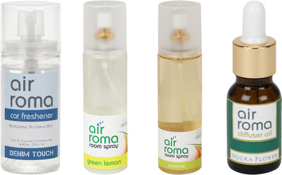 

Airroma Denim Touch, Green Lemon, Jasmine, Mogra Flower Aroma Oil, Spray(490 ml)