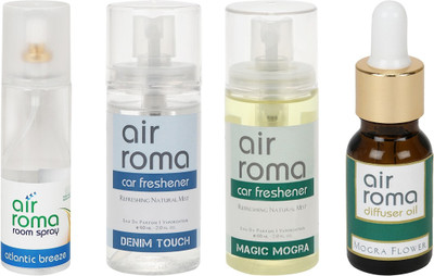 

Airroma Atlantic Breeze, Denim Touch, Magic Mogra, Mogra Flower Aroma Oil, Spray(350 ml)