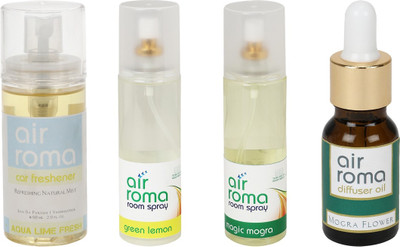 

Airroma Aqua Lime Fresh, Green Lemon, Magic Mogra, Mogra Flower Aroma Oil, Spray(490 ml)