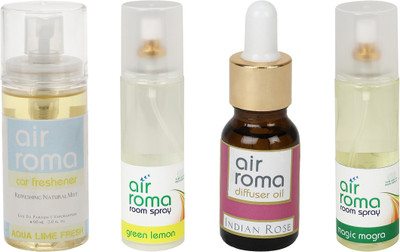 

Airroma Aqua Lime Fresh, Green Lemon, Indian Rose, Magic Mogra Aroma Oil, Spray(490 ml)