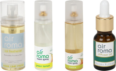 

Airroma Aqua Lime Fresh, Green Lemon, Jasmine, Mogra Flower Aroma Oil, Spray(490 ml)