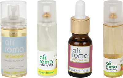 

Airroma Aqua Lime Fresh, Green Lemon, Indian Rose, Jasmine Car Freshener(490 ml)