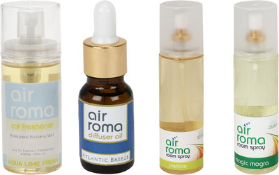 

Airroma Aqua Lime Fresh, Atlantic Breeze, Jasmine, Magic Mogra Car Freshener(490 ml)