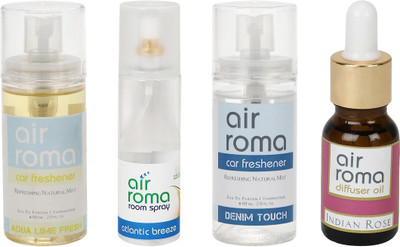 

Airroma Aqua Lime Fresh, Atlantic Breeze, Denim Touch, Indian Rose Aroma Oil, Spray(350 ml)