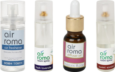 

Airroma Denim Touch, Fresh Lavender, Indian Rose, Sweet Sandal Aroma Oil, Spray(490 ml)