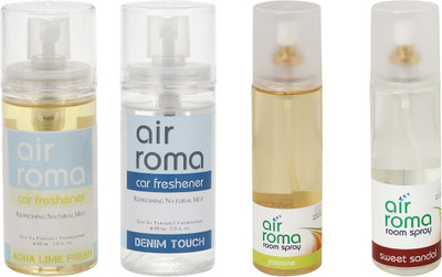 

Airroma Aqua Lime Fresh, Denim Touch, Jasmine, Sweet Sandal Spray(520 ml)