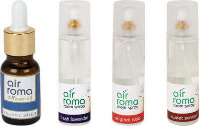

Airroma Atlantic Breeze, Fresh Lavender, Original Rose, Sweet Sandal Car Freshener(630 ml)