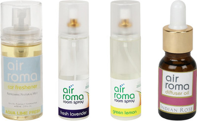 

Airroma Aqua Lime Fresh, Fresh Lavender, Green Lemon, Indian Rose Car Freshener(490 ml)