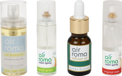 Airroma Aqua Lime Fresh, Lemon Grass, Mogra Flower, Original Rose Car Freshener(490 ml)