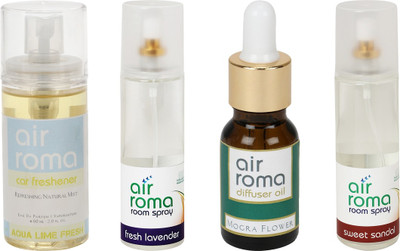 

Airroma Aqua Lime Fresh, Fresh Lavender, Mogra Flower, Sweet Sandal Aroma Oil, Spray(490 ml)