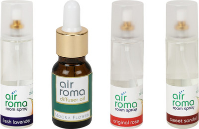 

Airroma Fresh Lavender, Mogra Flower, Original Rose, Sweet Sandal Aroma Oil, Spray(630 ml)