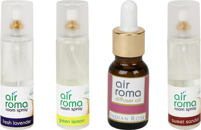 

Airroma Fresh Lavender, Green Lemon, Indian Rose, Sweet Sandal Aroma Oil, Spray(630 ml)
