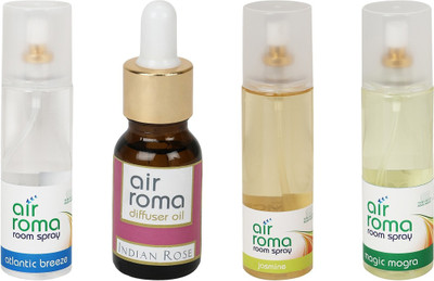 

Airroma Atlantic Breeze, Indian Rose, Jasmine, Magic Mogra Aroma Oil, Spray(630 ml)