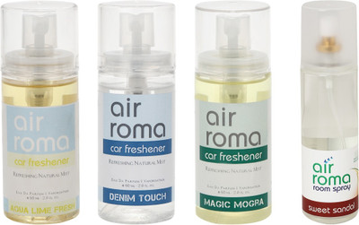 

Airroma Aqua Lime Fresh, Denim Touch, Magic Mogra, Sweet Sandal Spray(380 ml)