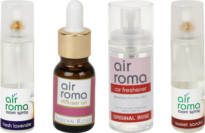 

Airroma Fresh Lavender, Indian Rose, Original Rose, Sweet Sandal Aroma Oil, Spray(490 ml)