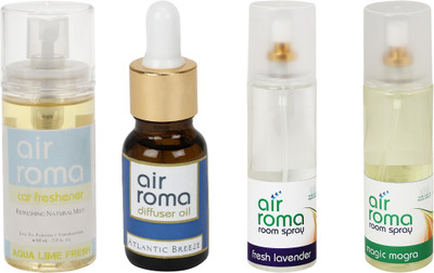 

Airroma Aqua Lime Fresh, Atlantic Breeze, Fresh Lavender, Magic Mogra Aroma Oil, Spray(490 ml)