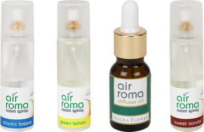 

Airroma Atlantic Breeze, Green Lemon, Mogra Flower, Sweet Sandal Car Freshener(630 ml)