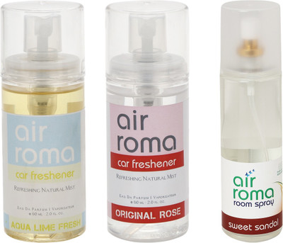 

Airroma Aqua Lime Fresh, Original Rose, Sweet Sandal Car Freshener(320 ml)