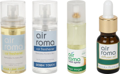 

Airroma Aqua Lime Fresh, Denim Touch, Magic Mogra, Mogra Flower Aroma Oil, Spray(350 ml)