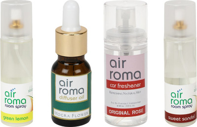 

Airroma Green Lemon, Mogra Flower, Original Rose, Sweet Sandal Aroma Oil, Spray(490 ml)