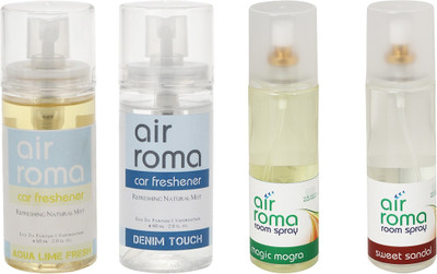 

Airroma Aqua Lime Fresh, Denim Touch, Magic Mogra, Sweet Sandal Spray(520 ml)