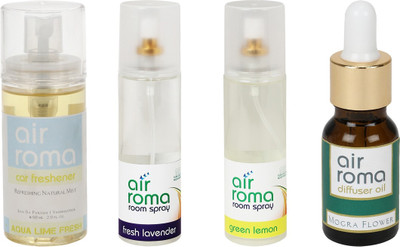 

Airroma Aqua Lime Fresh, Fresh Lavender, Green Lemon, Mogra Flower Aroma Oil, Spray(490 ml)