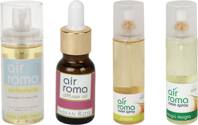 

Airroma Aqua Lime Fresh, Indian Rose, Jasmine, Magic Mogra Aroma Oil, Spray(490 ml)