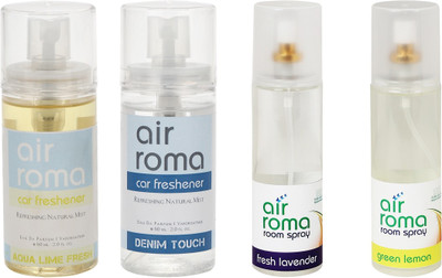 

Airroma Aqua Lime Fresh, Denim Touch, Fresh Lavender, Green Lemon Car Freshener(520 ml)