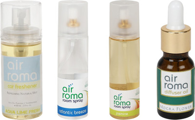

Airroma Aqua Lime Fresh, Atlantic Breeze, Jasmine, Mogra Flower Aroma Oil, Spray(490 ml)