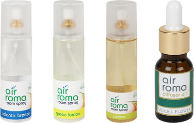 

Airroma Atlantic Breeze, Green Lemon, Jasmine, Mogra Flower Aroma Oil, Spray(630 ml)