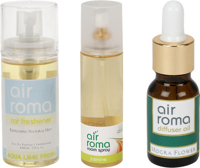 

Airroma Aqua Lime Fresh, Jasmine, Mogra Flower Car Freshener(275 ml)