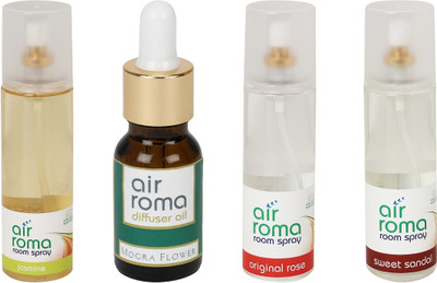 

Airroma Jasmine, Mogra Flower, Original Rose, Sweet Sandal Aroma Oil, Spray(630 ml)