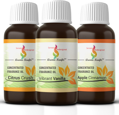 

Aroma Krafts Apple Cinnamon, Citrus Crush, Vibrant Vanilla Aroma Oil(45 g)