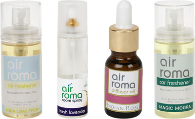 

Airroma Aqua Lime Fresh, Fresh Lavender, Indian Rose, Magic Mogra Aroma Oil, Spray(350 ml)