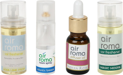 

Airroma Aqua Lime Fresh, Atlantic Breeze, Indian Rose, Magic Mogra Aroma Oil, Spray(350 ml)