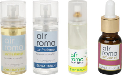 

Airroma Aqua Lime Fresh, Denim Touch, Green Lemon, Indian Rose Aroma Oil, Spray(350 ml)