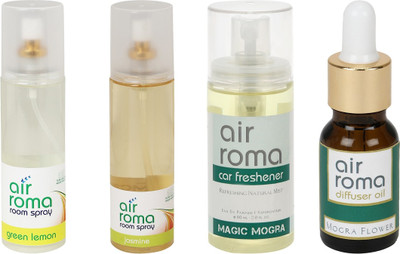 

Airroma Green Lemon, Jasmine, Magic Mogra, Mogra Flower Aroma Oil, Spray(490 ml)