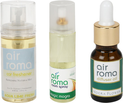 

Airroma Aqua Lime Fresh, Magic Mogra, Mogra Flower Car Freshener(275 ml)