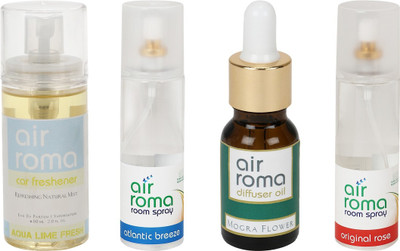 

Airroma Aqua Lime Fresh, Atlantic Breeze, Mogra Flower, Original Rose Car Freshener(490 ml)