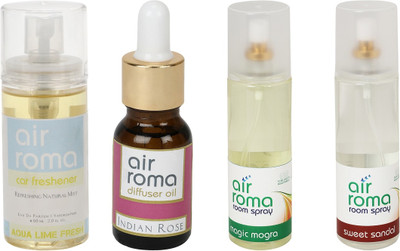 

Airroma Aqua Lime Fresh, Indian Rose, Magic Mogra, Sweet Sandal Aroma Oil, Spray(490 ml)