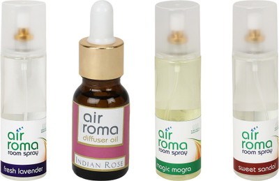 

Airroma Fresh Lavender, Indian Rose, Magic Mogra, Sweet Sandal Aroma Oil, Spray(630 ml)