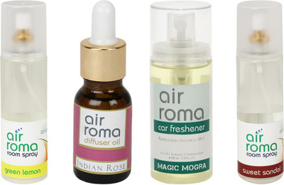

Airroma Green Lemon, Indian Rose, Magic Mogra, Sweet Sandal Aroma Oil, Spray(490 ml)