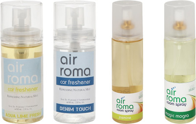 

Airroma Aqua Lime Fresh, Denim Touch, Jasmine, Magic Mogra Car Freshener(520 ml)