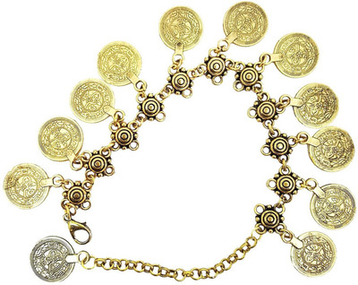

Mehrunnisa Oxidized Coin Charm Gold Tone For Girls Metal Anklet